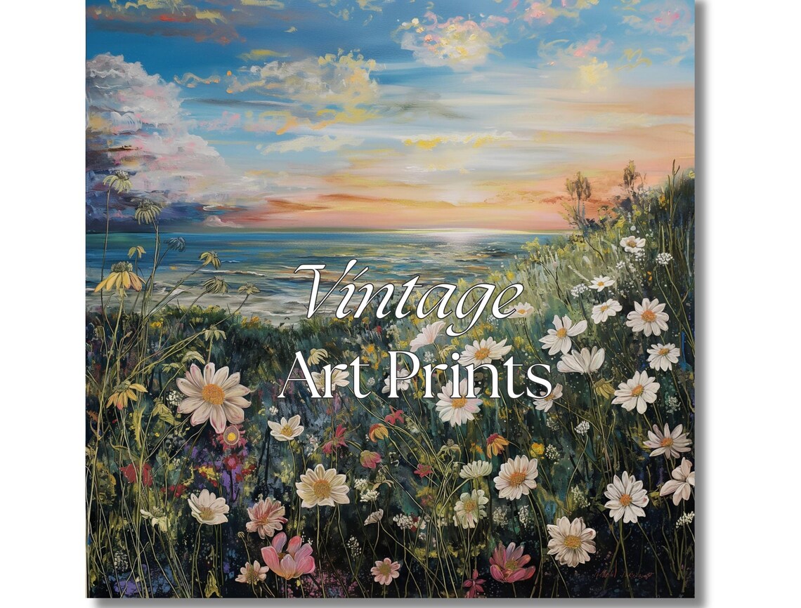 Sunset Meadow Wildflower Field Daisy Painting Coastal Summer Art Poster - Image 4