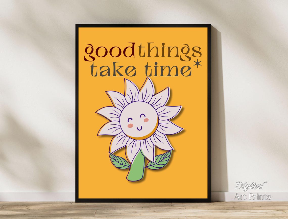 Good Things Take Time Retro Sunflower Quote Typography Poster - Image 8