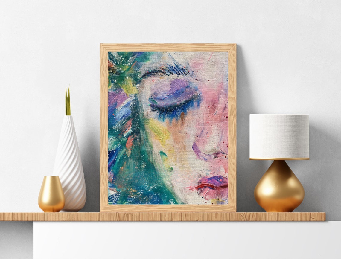 Abstract Watercolor Woman Face Close Up Pastel Color Splash Poster - Image 3