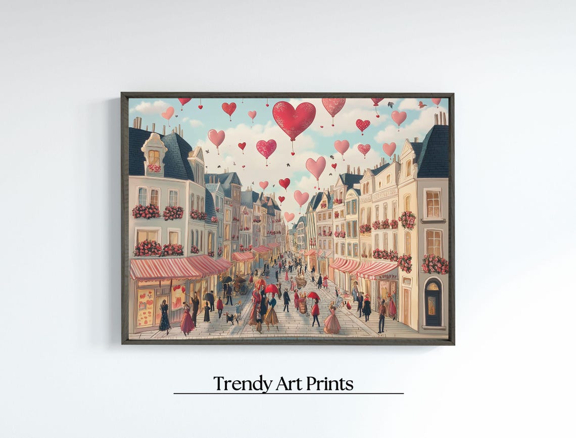 Parisian Street Heart Balloons Romantic City Scene Art Print - Image 6