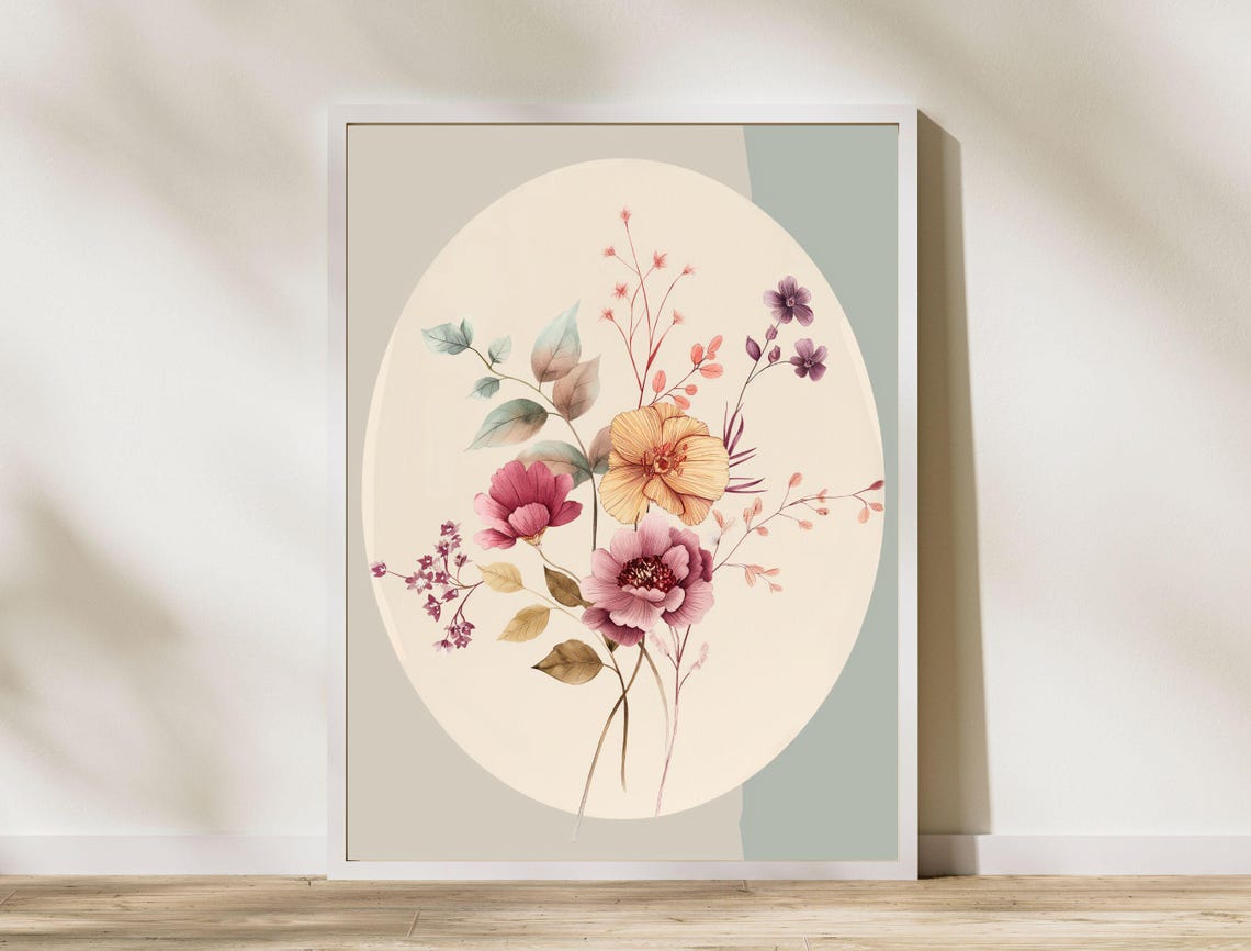 Watercolor Wildflower Bouquet Botanical Oval Sage Green Wall Art - Image 8