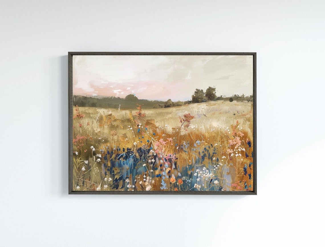 Golden Wildflower Meadow Stretching to a Soft Pink Dusk Poster - Image 7