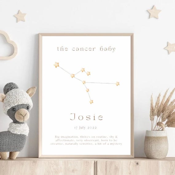 Custom Personalized Baby Child Name Star Sign Zodiac Constellation Print Cancer Baby Print Poster Newborn Gift Horoscope Astrology