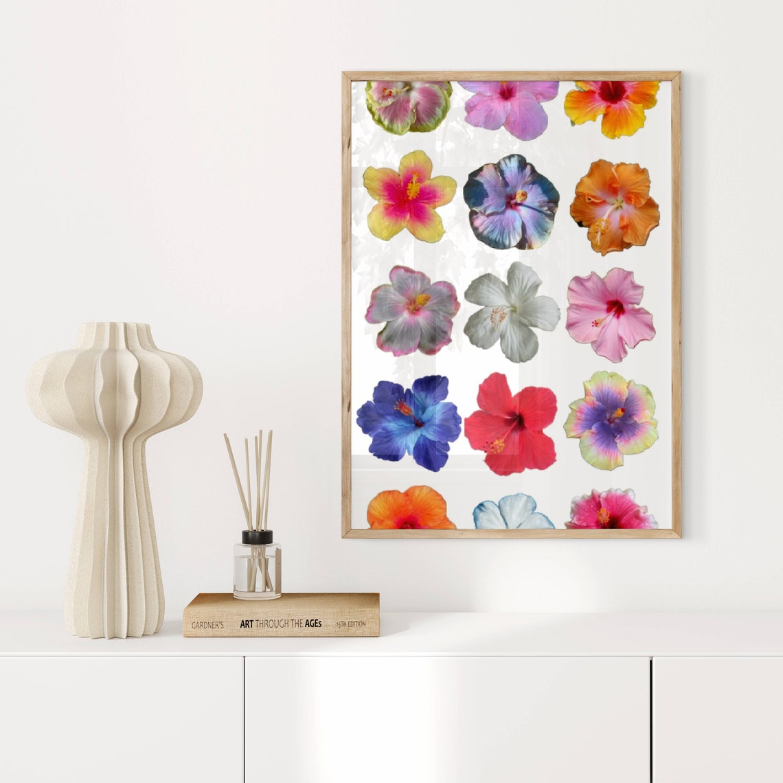 Colorful Hibiscus Bloom Grid Tropical Flower Collage Wall Art - Image 3
