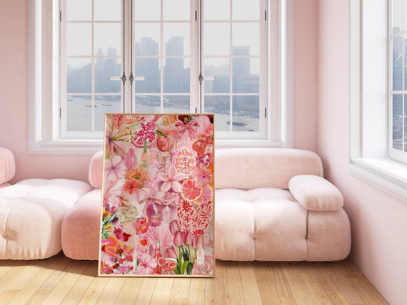Hibiscus Flower Hawaiian Aloha Wall Art Print Poster Decor Funky Retro Preppy Room Decor Pink Lily Hawaii Decor
