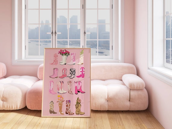 Cowgirl Boots Pink Boots Western Print Dorm Decor Funky Wall Art Retro Art Print Preppy Room Decor Pink Maximalist Decor