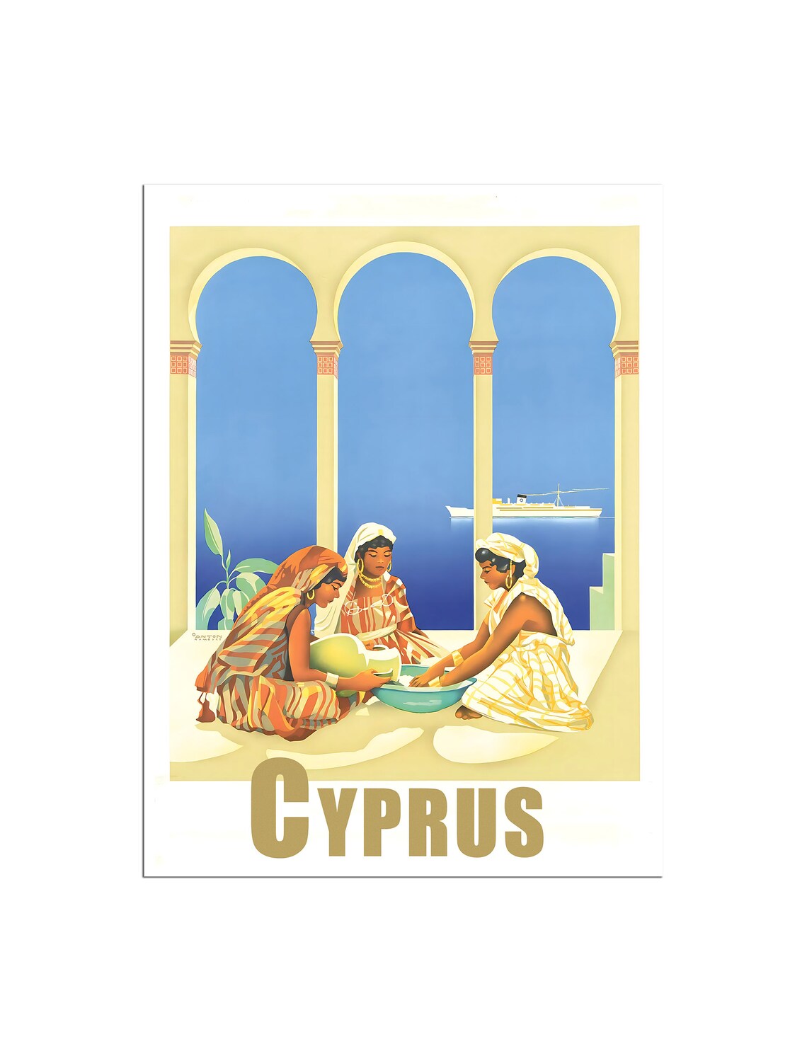Cyprus Mediterranean Sea Women Vintage Island Travel Poster Art
