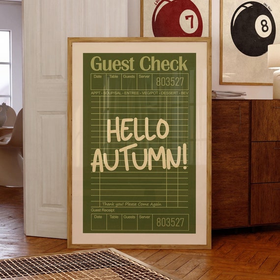 Hello Autumn Guest Check Print Retro Fall Wall Art Minimalist Kitchen Decor Trendy For Home