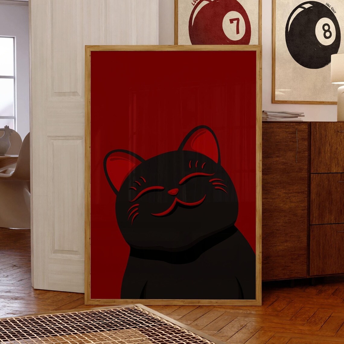 Maneki Neko Black Cat Japandi Poster Print - Image 4