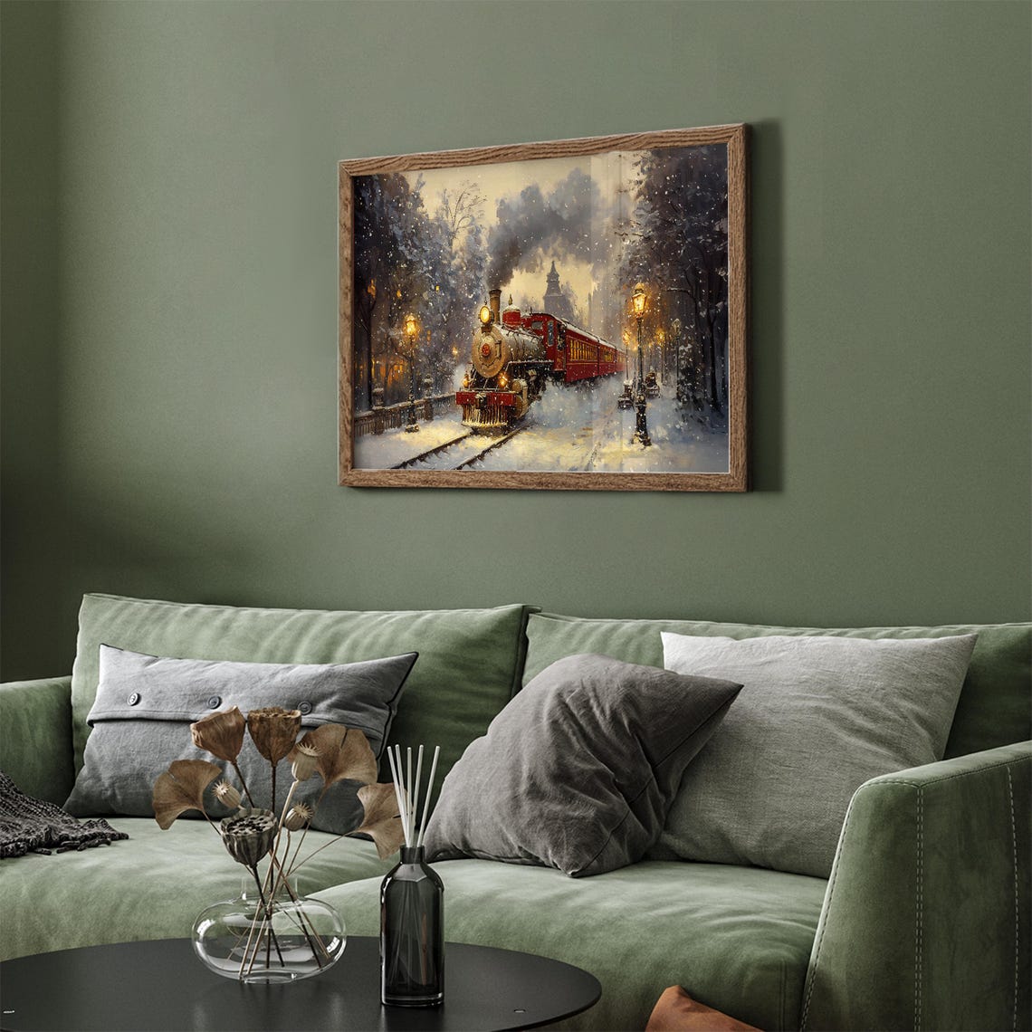 Christmas Express Steam Train Snowy Night Station Vintage Art Poster - Image 5
