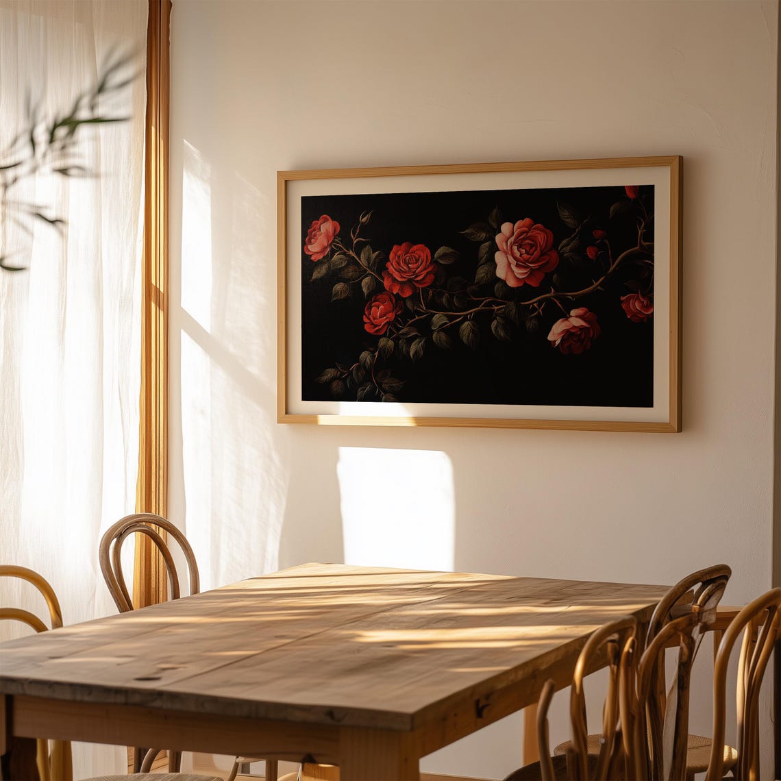 Dramatic Red Roses Garland Black Background Vintage Floral Art Poster - Image 4