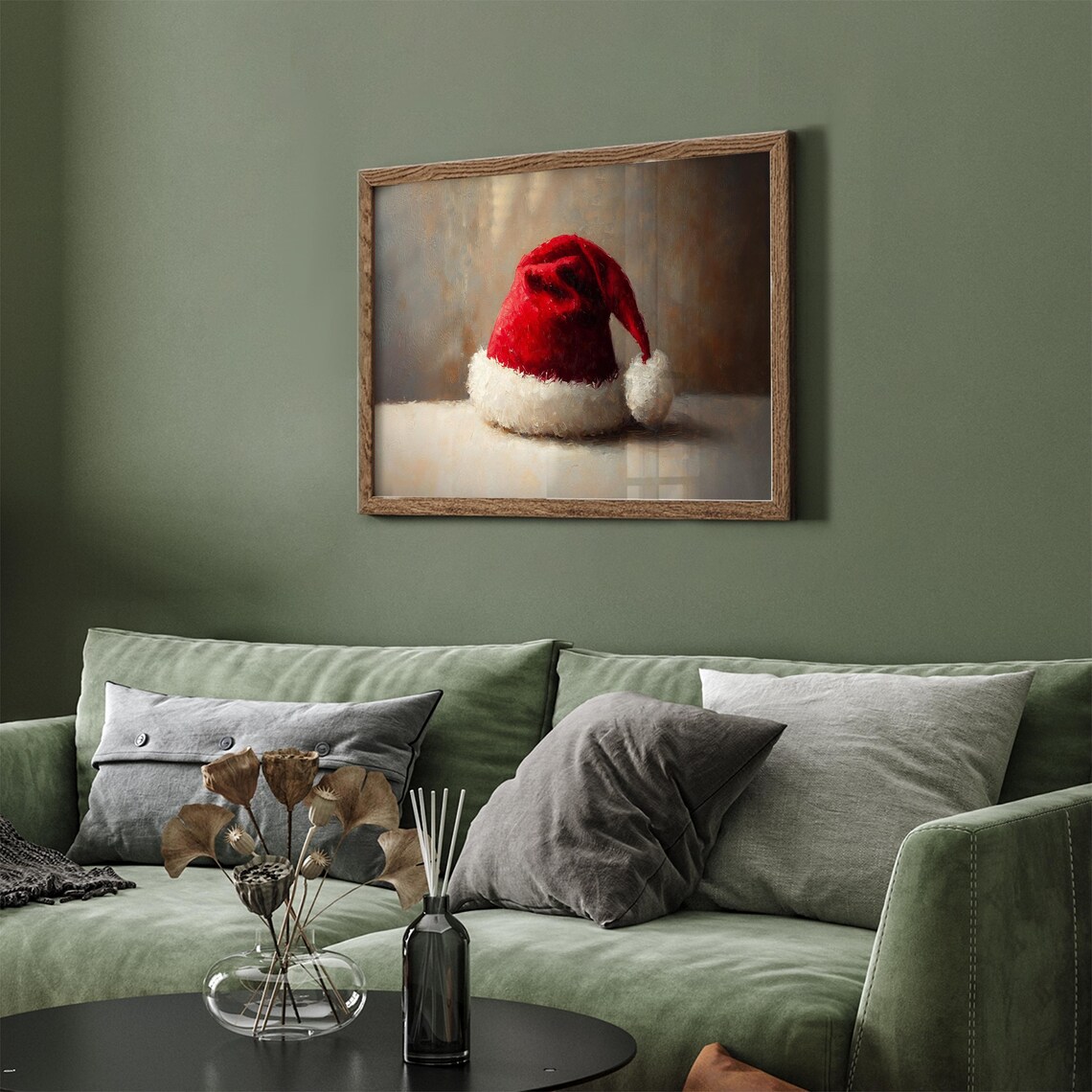 Red Santa Hat Still Life Oil Painting Vintage Christmas Art Wall Art - Image 4