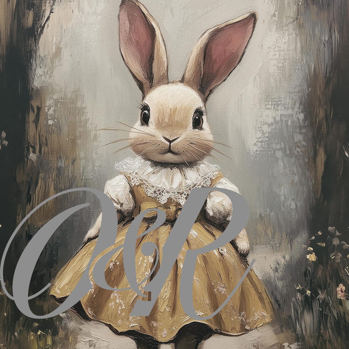 Bunny in Mustard Yellow Dress Forest Vintage Woodland Nursery Wall Art - Image 5