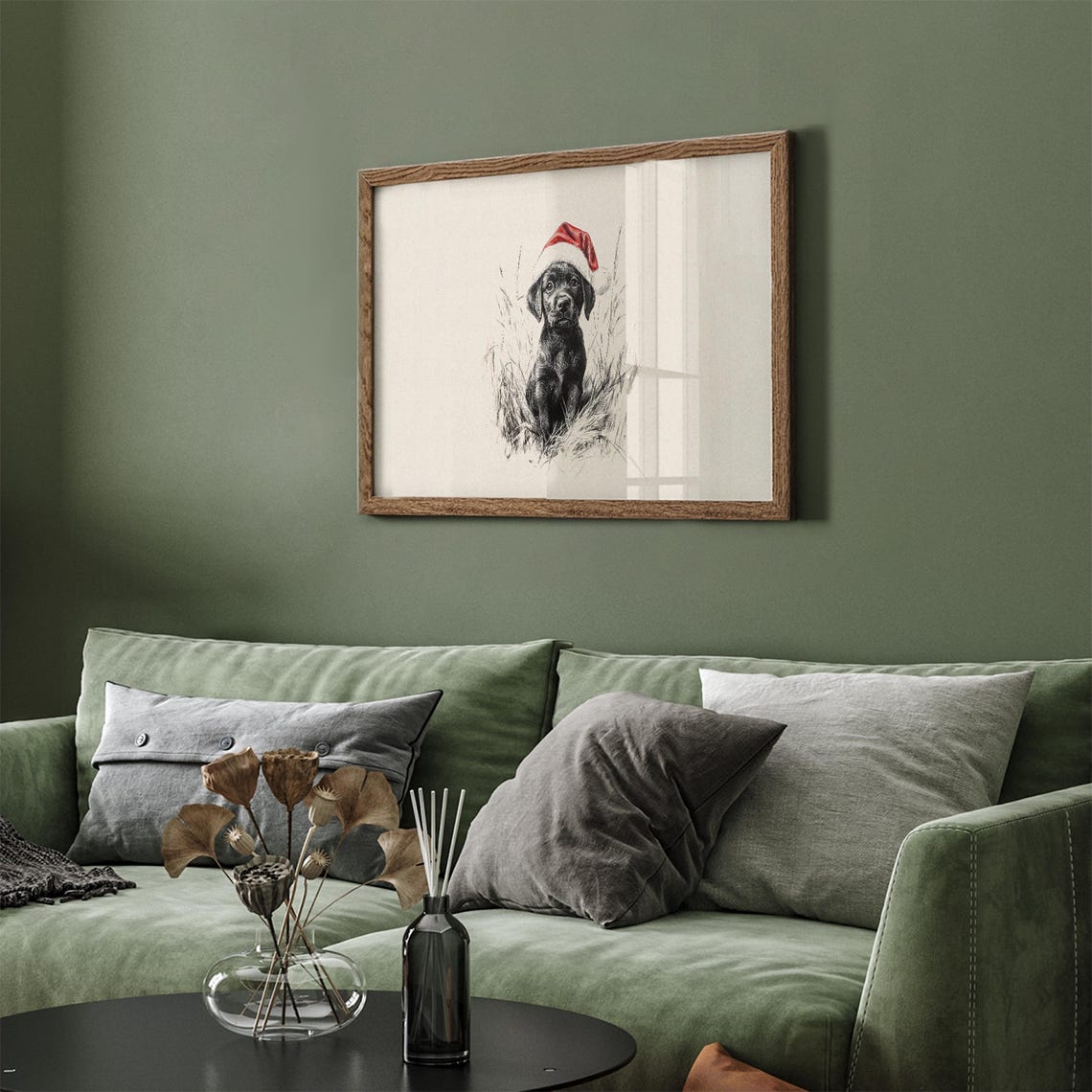 Black Puppy In Santa Hat Sketch Frame Tv Art Nursery Christmas Decor Cute Baby Dog Drawing Tv Art Vintage Animal Xmas Screensaver - Image 5