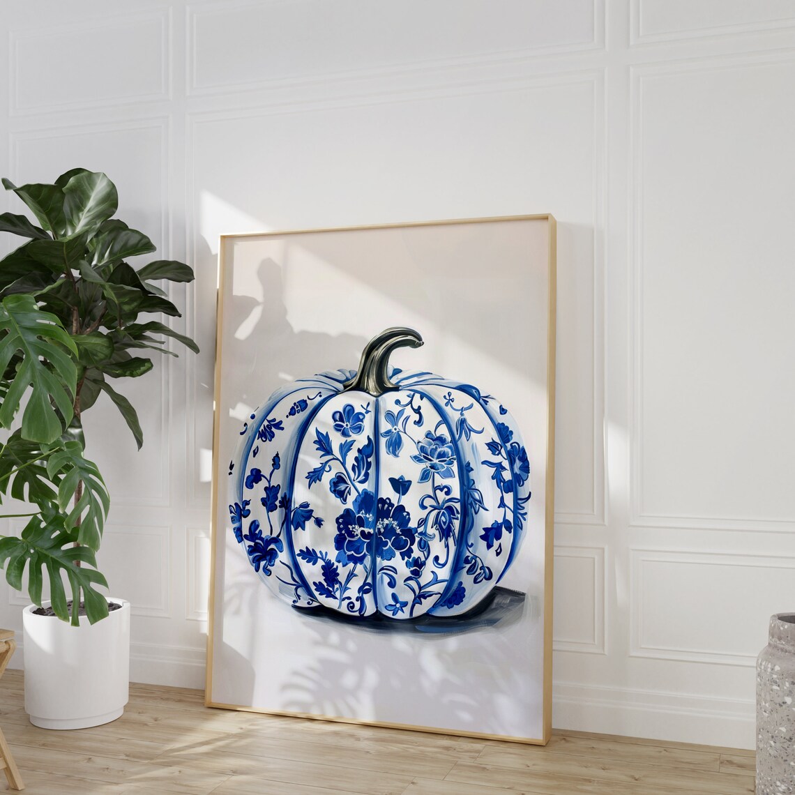 Chinoiserie Blue And White Porcelain Floral Pumpkin Autumn Poster - Image 2
