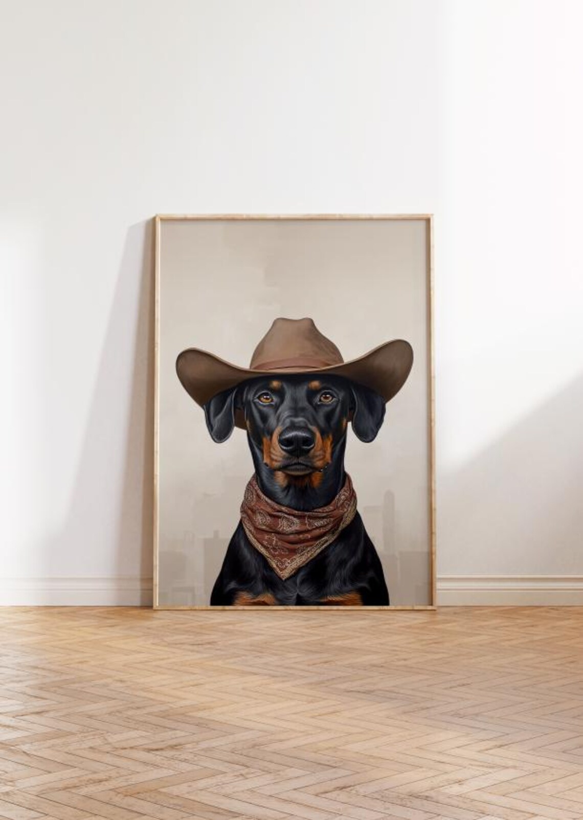 Doberman Dog Cowgirl Hat Vintage Western Art Print - Image 2