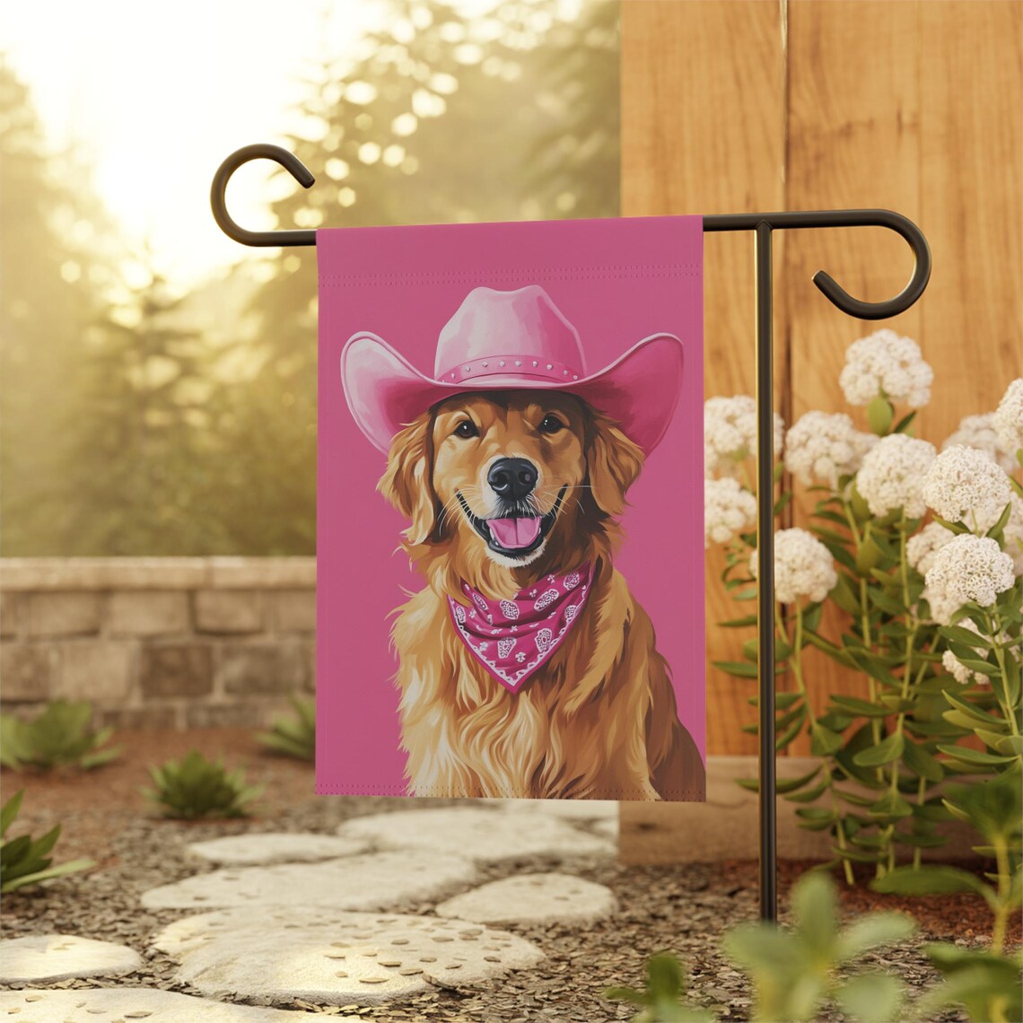 Pink Cowgirl Golden Retriever Dog Hat Bandana Western Poster