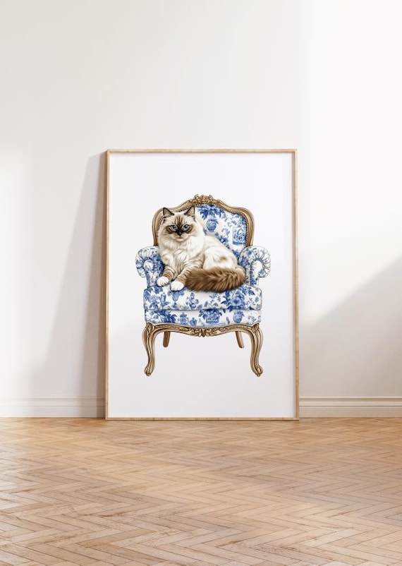 Chinoiserie Ragdoll Cat Art Print Preppy Nursery Decor