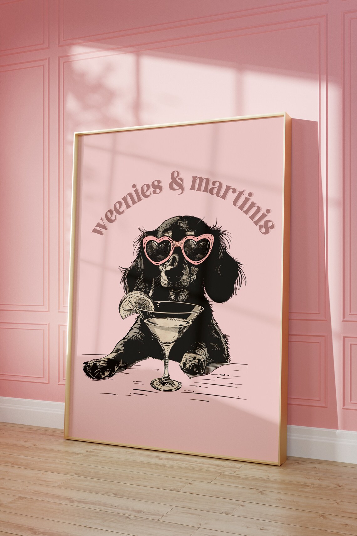 Pink Dachshund Funky Preppy Dog Bar Cart Art Print