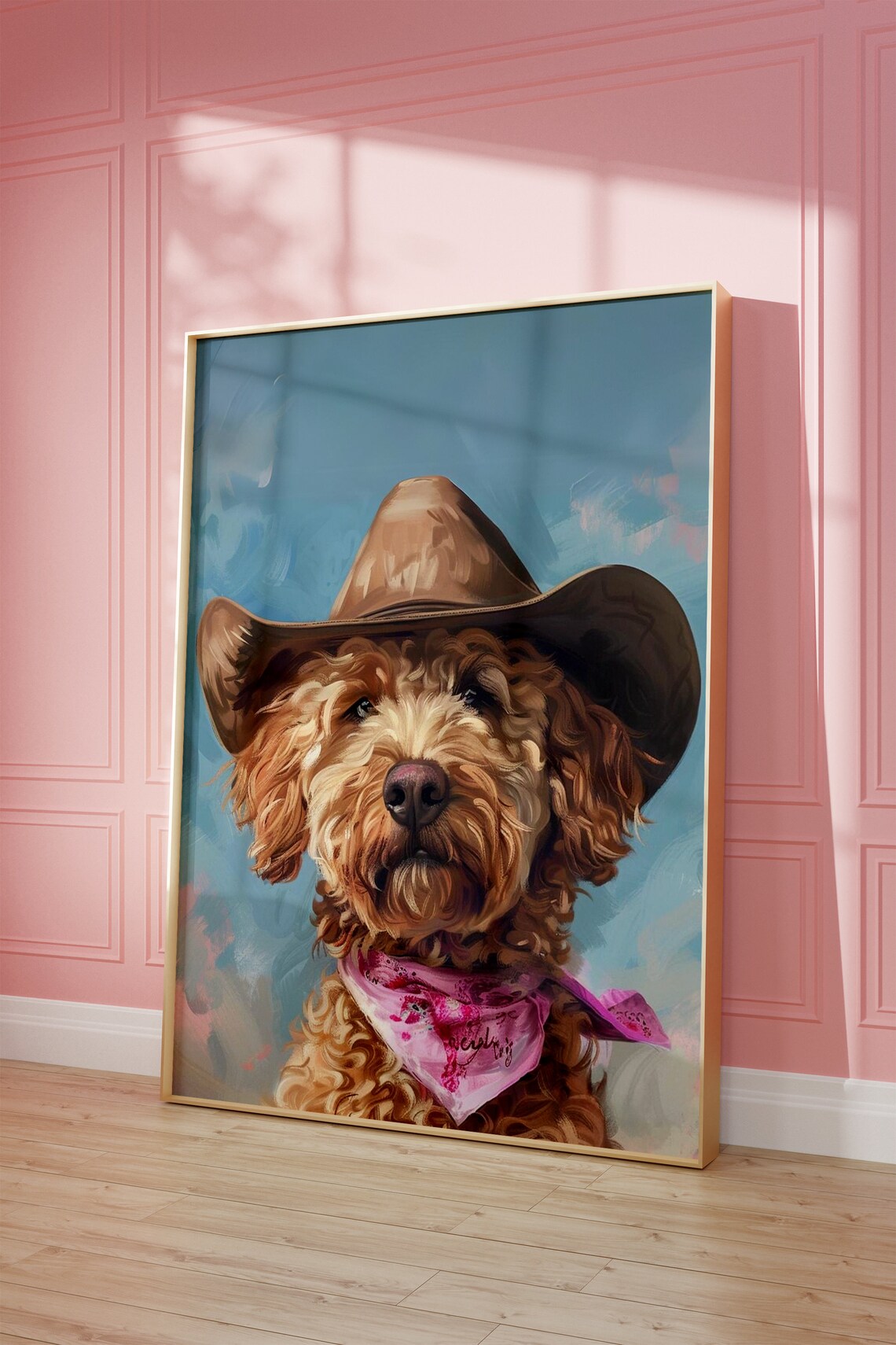 Dog Cowgirl Hat Print, Vintage Western Art