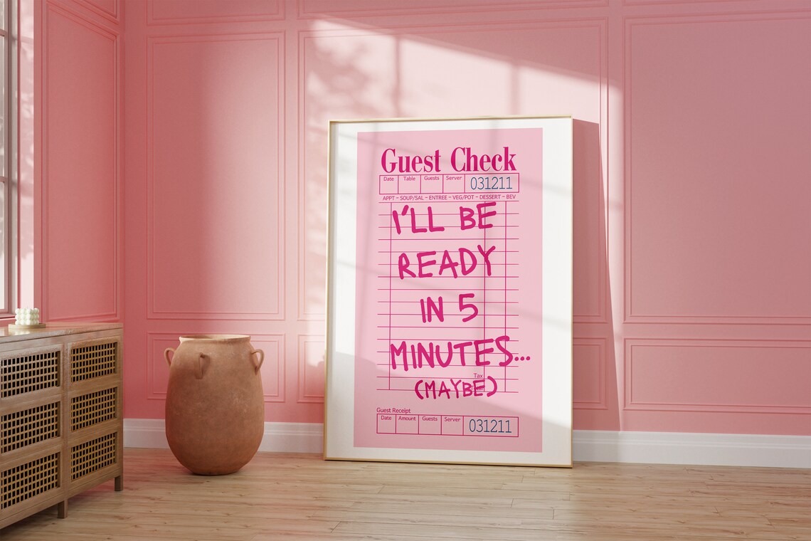 Pink Guest Check Preppy Dorm Decor Art Print - Image 2
