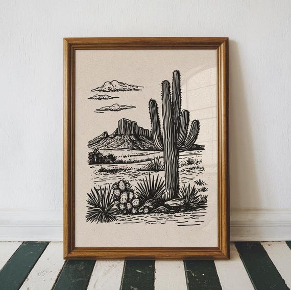 Vintage Western Cowgirl Art Print Desert Wall Decor
