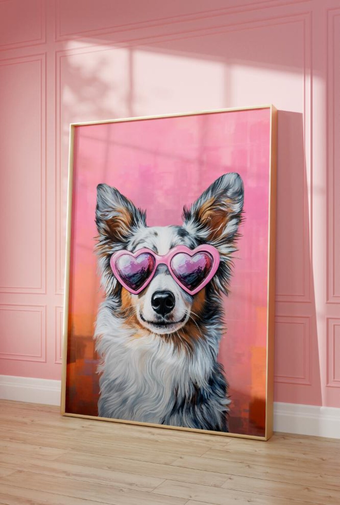 Pink Australian Shepherd Funky Poster, Kids Room Art Print - Image 2