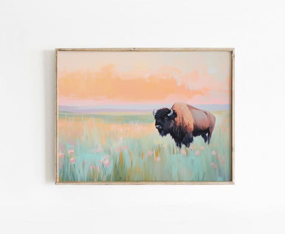 Vintage Bison Print, Funky Western Wall Art