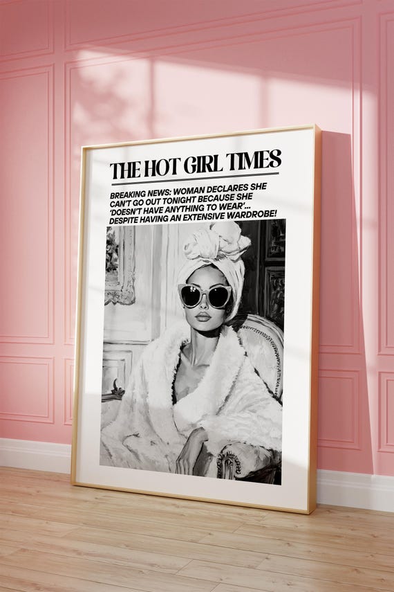 Funny Glam Girl Wall Art Newspaper Print Wall Art Downtown Girl Aesthetic Vintage Bar Cart Dorm Retro Wall Art