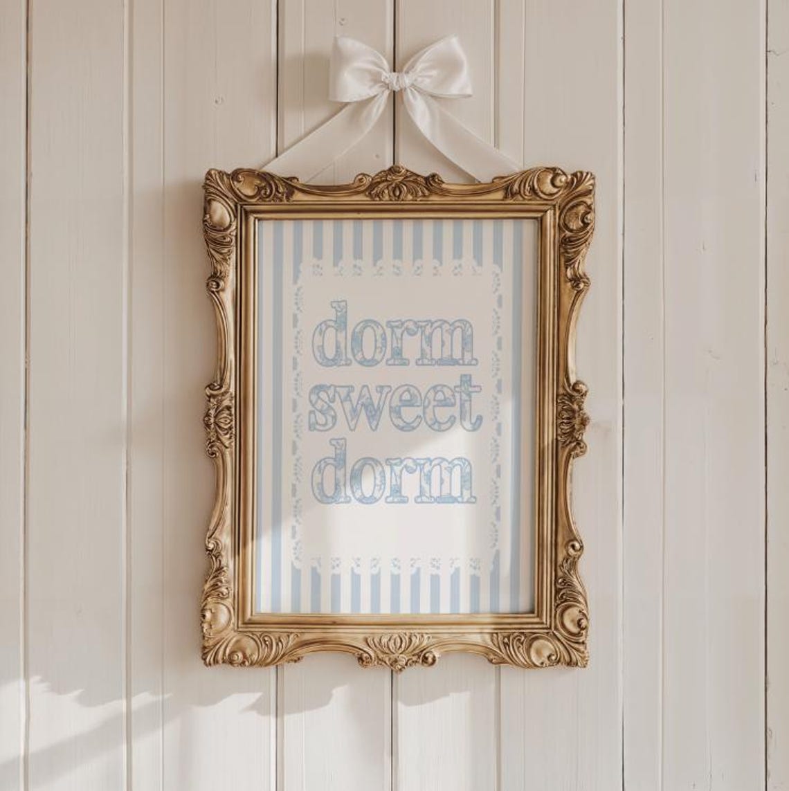 Dorm Sweet Dorm Blue Stripe Grandmillennial Coastal Wall Art