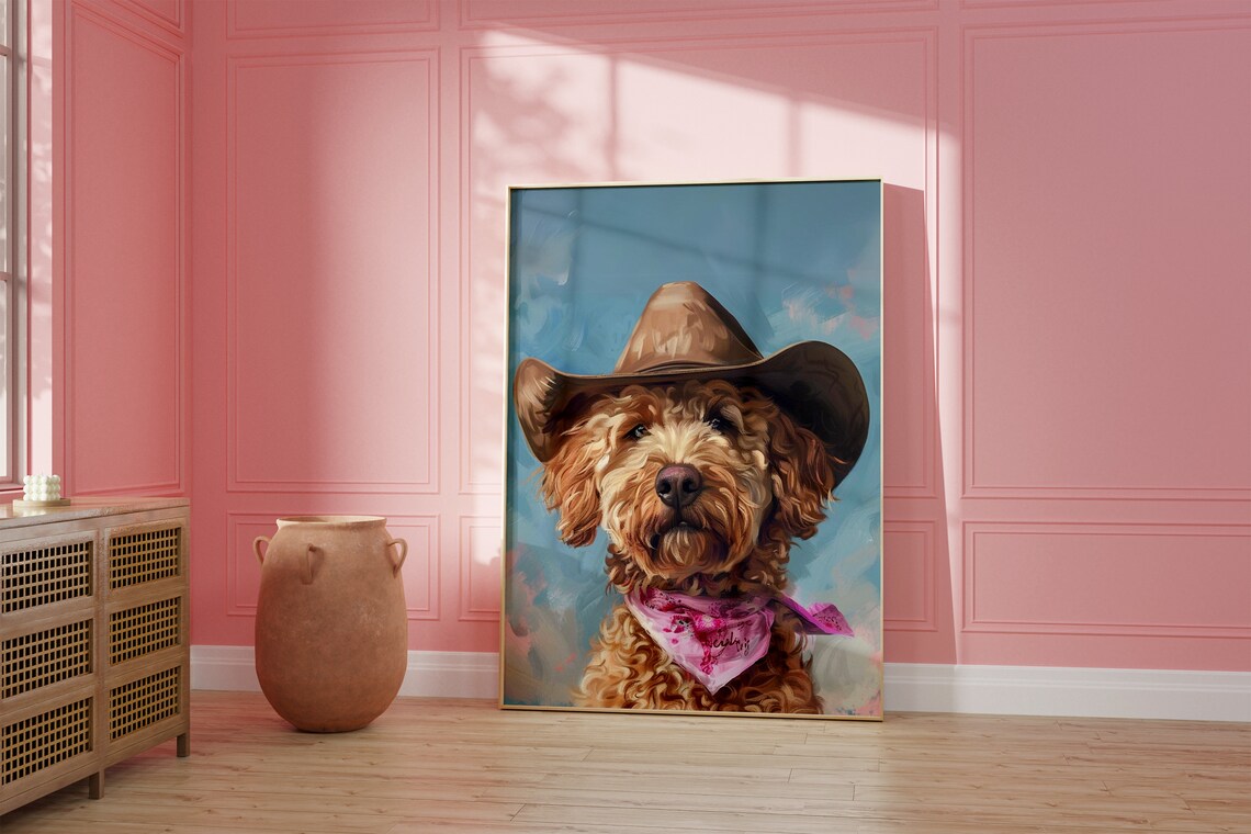 Dog Cowgirl Hat Print, Vintage Western Art - Image 2