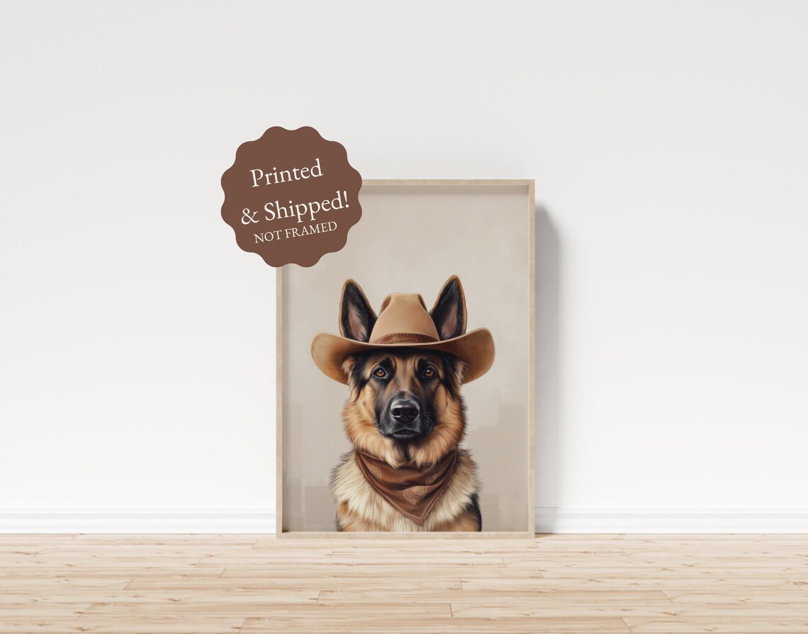 German Shepherd Cowboy Hat Bandana Western Dog Portrait Poster