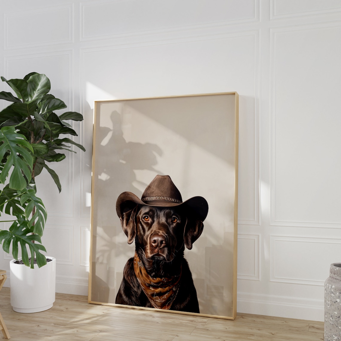 Dog Cowgirl Hat Print, Neutral Vintage Western - Image 2
