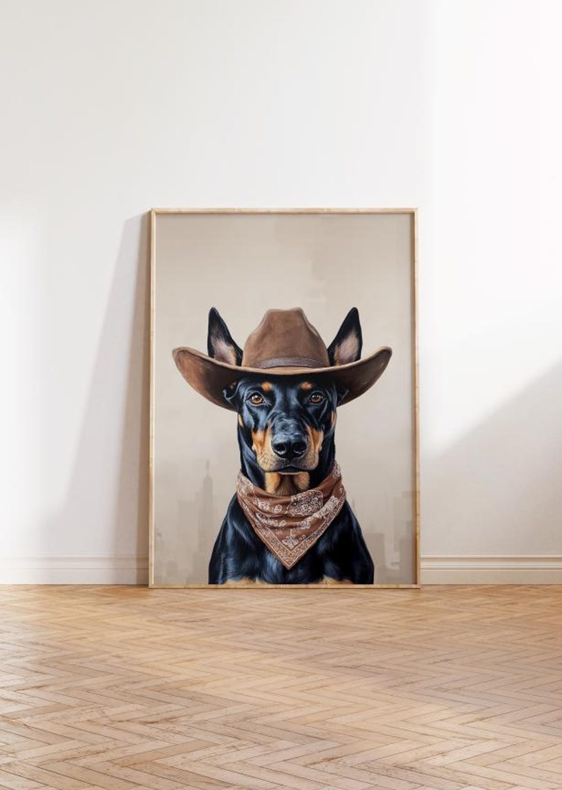 Doberman Dog Cowgirl Hat Print Doberman Neutral Aesthetic Print Vintage Art Western Trendy Wall Art Cowgirl Hat Print Funky Western Art - Image 2