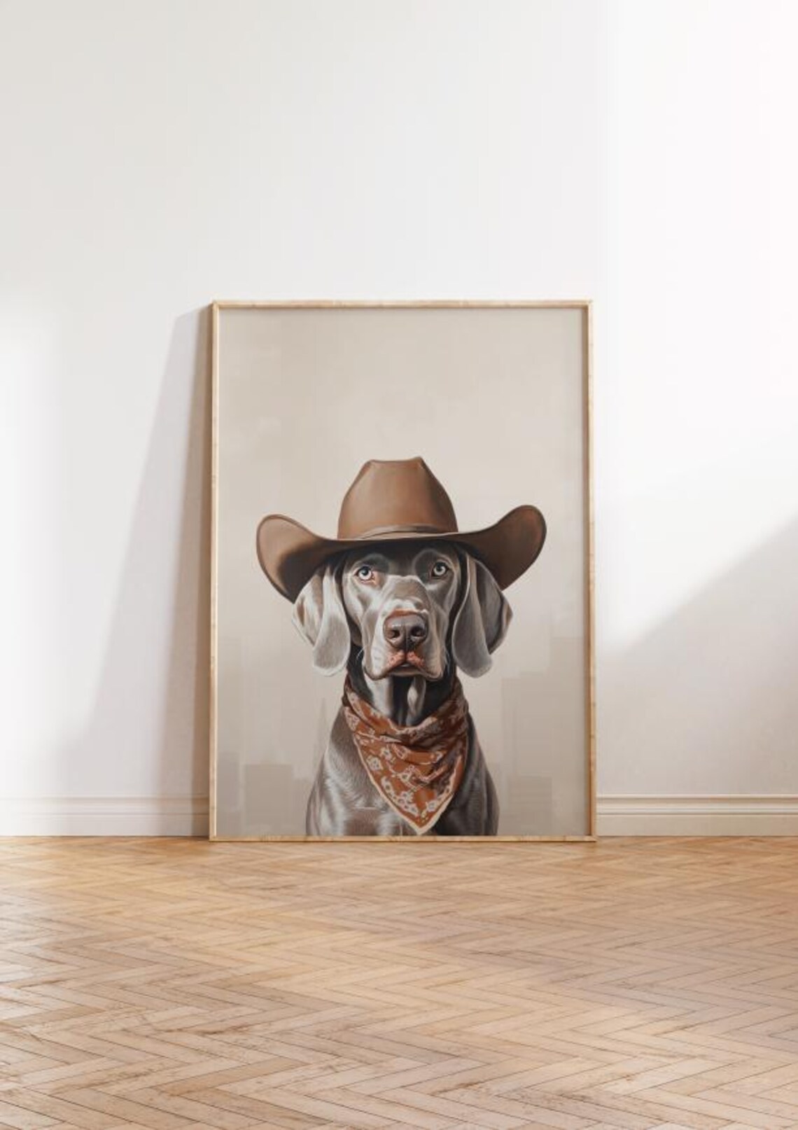 Weimaraner Dog in Cowboy Hat and Bandana Western Pet Portrait Poster - Image 2