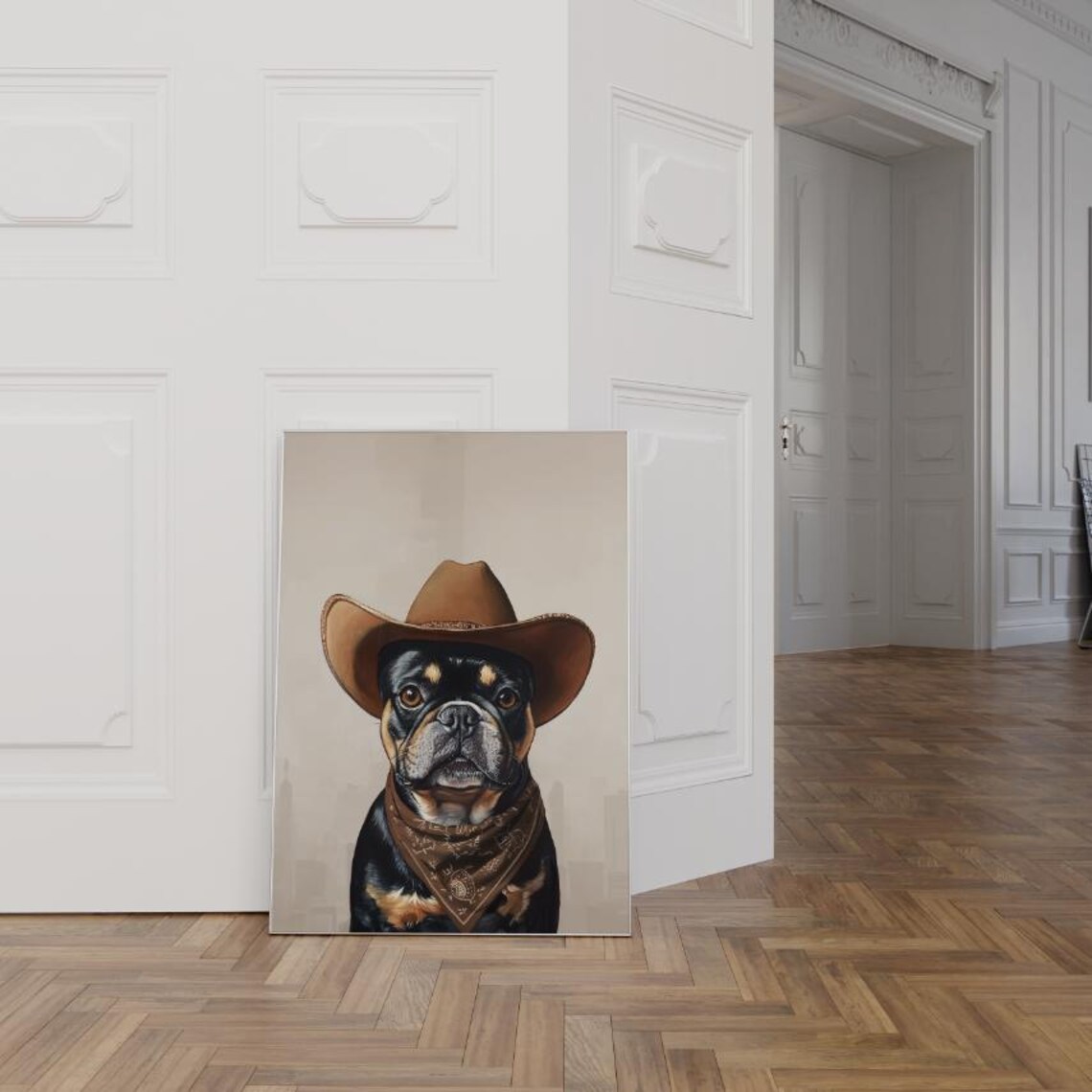 French Bulldog Cowgirl Hat, Western Art Print