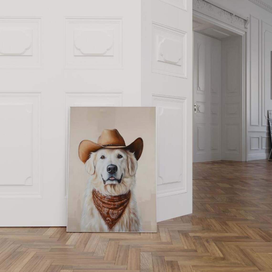 Golden Retriever Dog Cowboy Hat Bandana Western Pet Portrait Poster