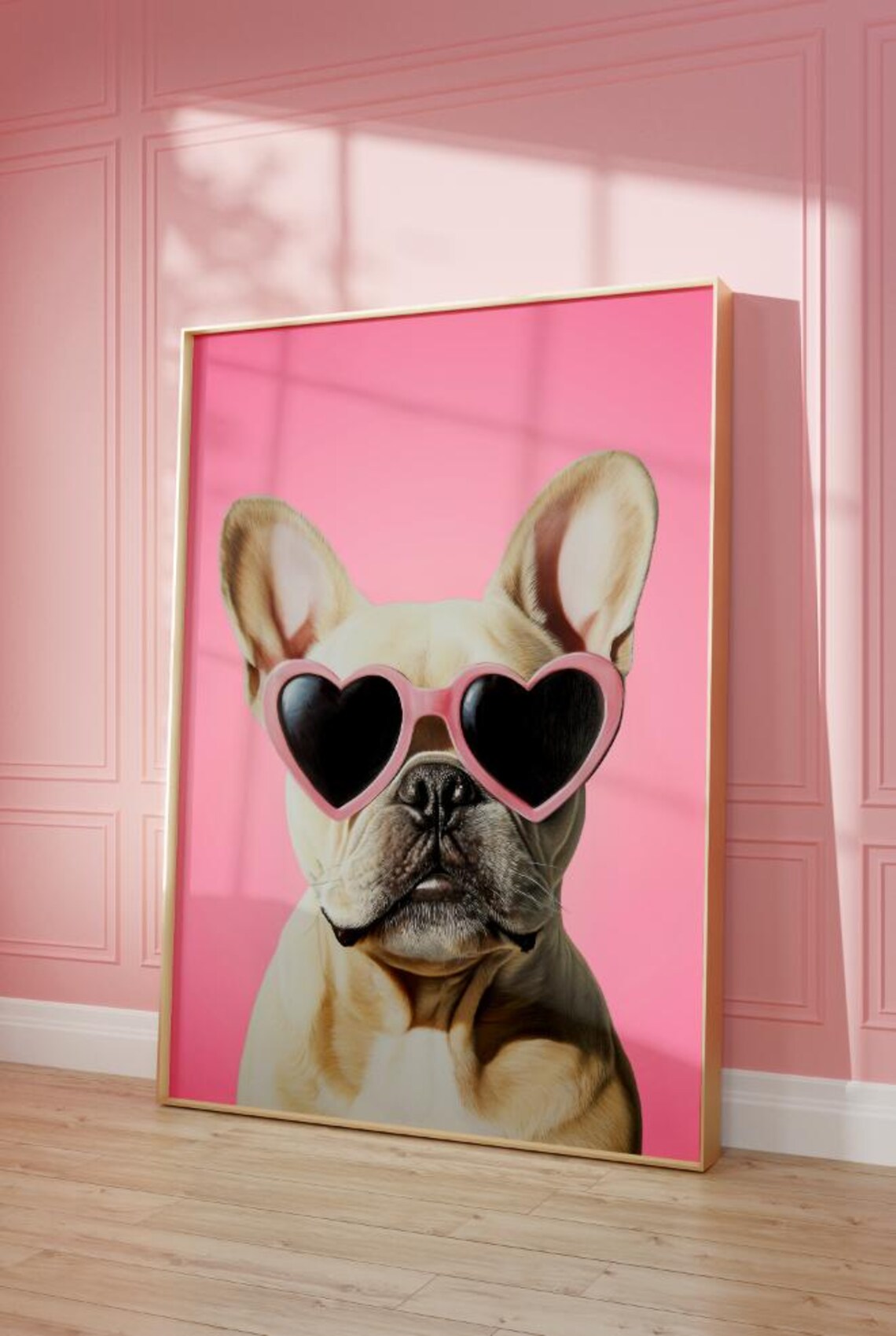Cute French Bulldog in Pink Heart Sunglasses Funny Pet Poster