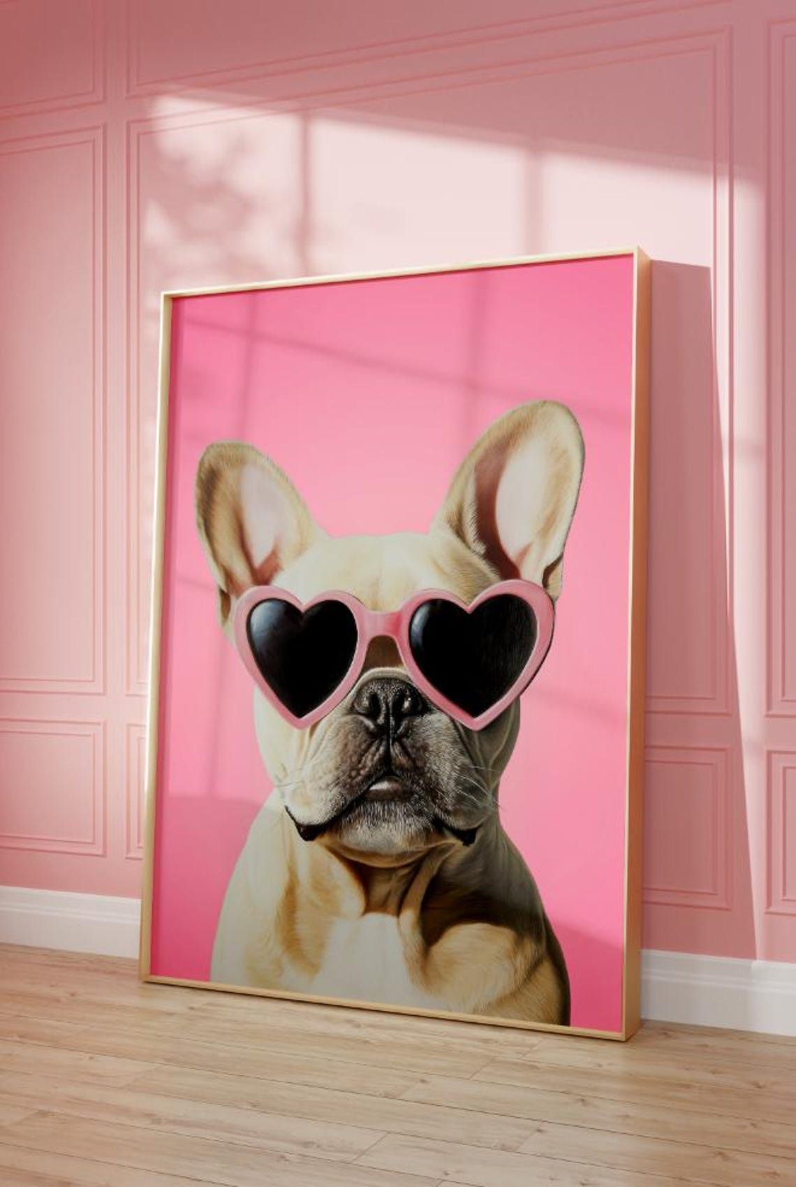 Pink Frenchie Print Funky Poster Preppy Art French Bull Dog Cute Pink Decor Dog Print Kids Room Frenchie Dog Print
