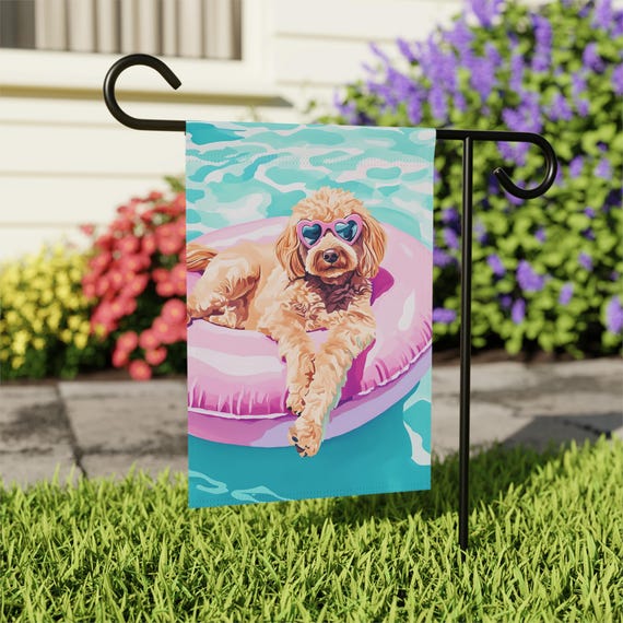 Pink Goldendoodle Cavapoo Garden Banner Cute Dog Flag Preppy Cockapoo Print Charming Summer Decor