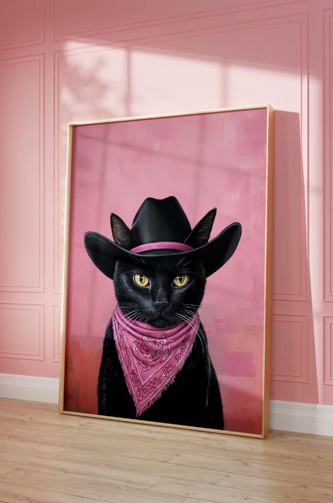 Black Cat Cowgirl Hat Vintage Western Art Print