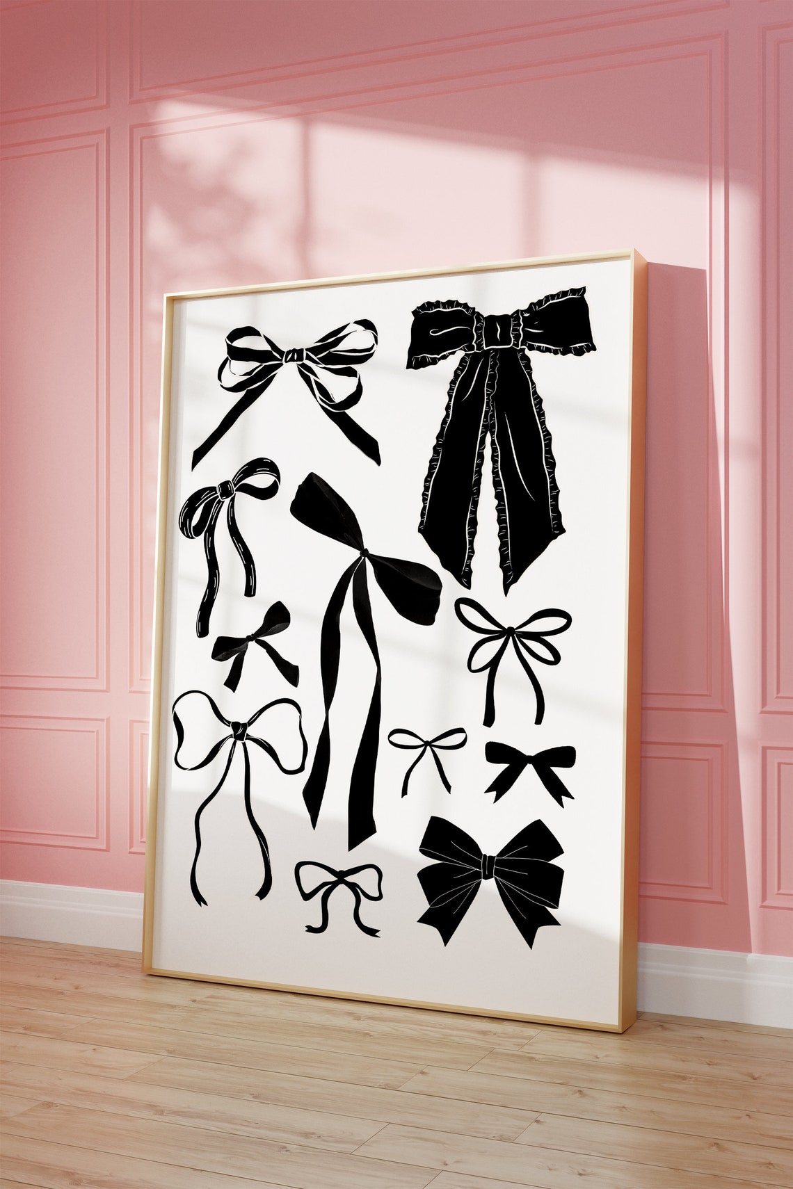 Black Ribbon Bow Illustrations Collage Minimalist Chic Art Poster