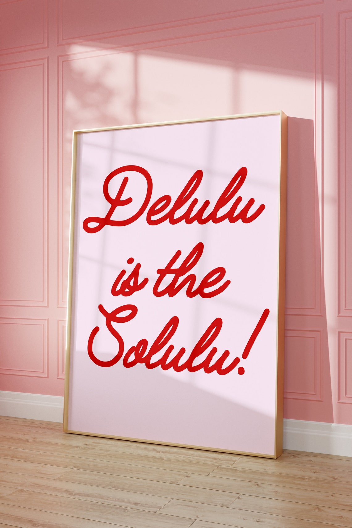Delulu Is the Solulu Modern Red Script Trendy Funny Quote Wall Art - Image 2