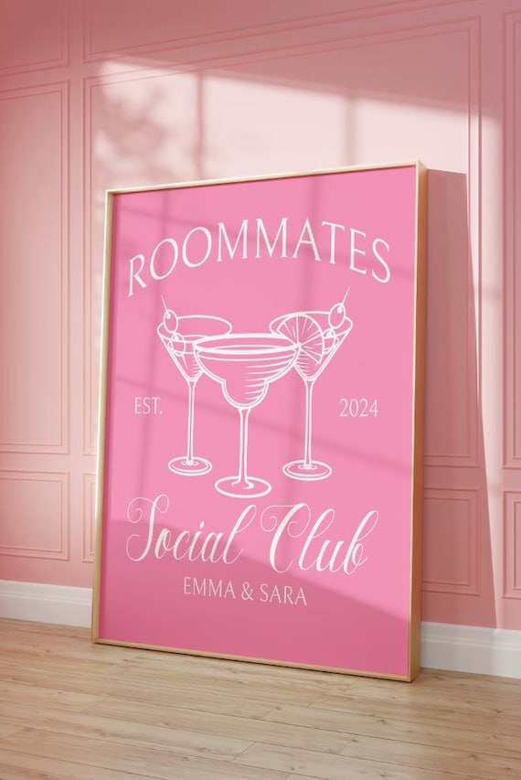 Roommates Social Club Custom Cocktail Pink Aesthetic Wall Poster