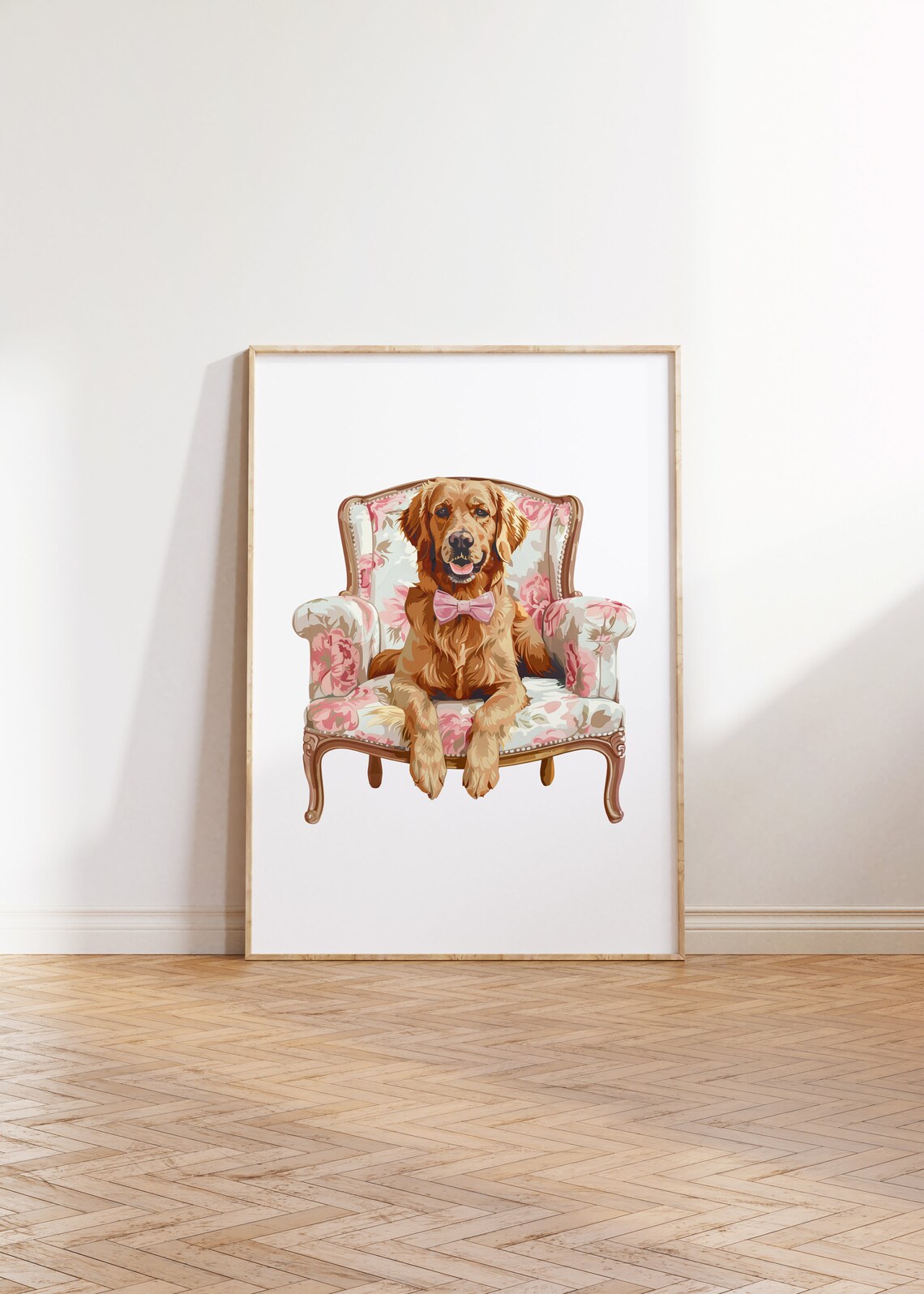 Preppy Golden Retriever Chinoiserie Art Print