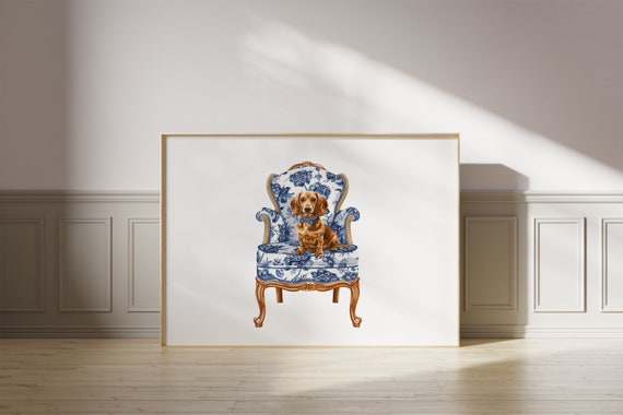 Preppy Dachshund Chinoiserie Aesthetic Art Print