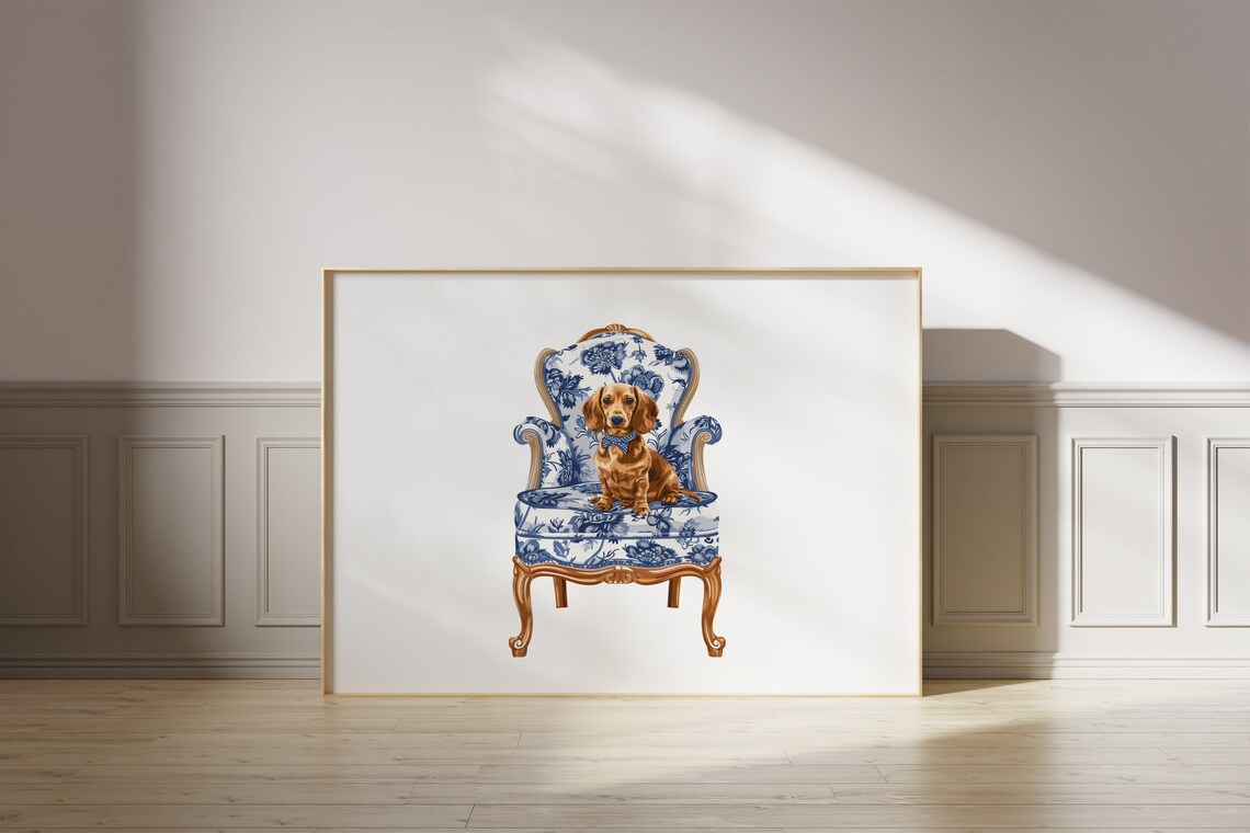 Preppy Dachshund Chinoiserie Aesthetic Art Print