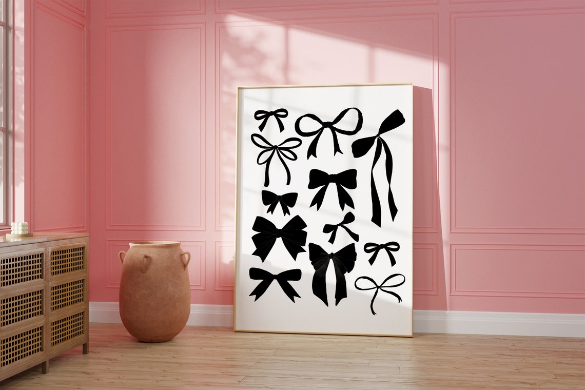 Twelve Black Bow Illustrations Coquette Ribbon Pattern Wall Art - Image 2