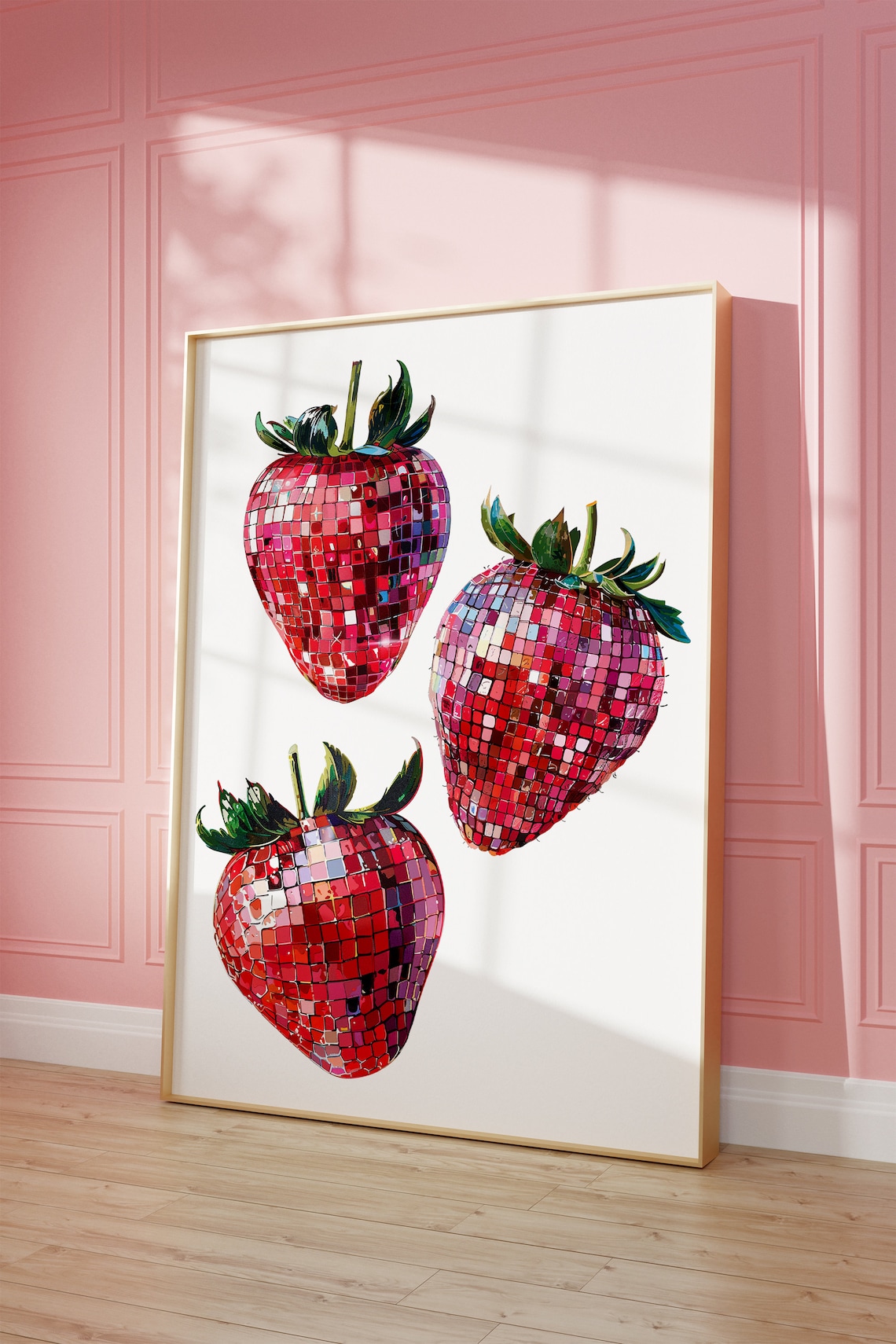 Retro Disco Strawberry Print, Vintage Coquette Art Print