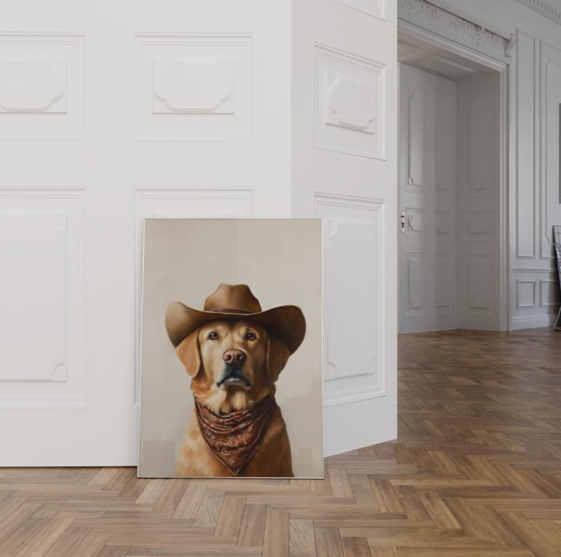 Yellow Labrador Cowgirl Hat Art Print, Western Trend